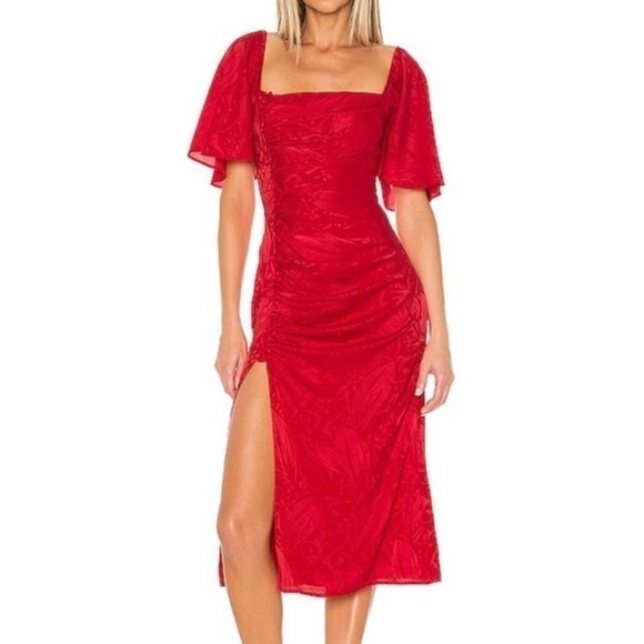 New Song of Style Knox Dress Women’s M Midi Red Flutter Sleeve Front Slit - Picture 1 of 9